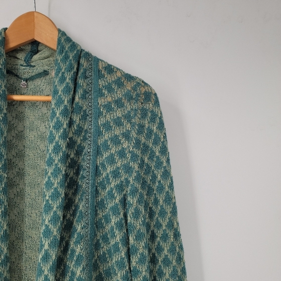 Anthropologie Knitted and Knotted Cardigan Sweater Women's Medium Green Beige - Picture 4 of 16